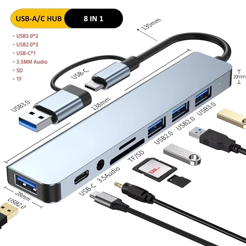 Type C Hub USB Splitter 8 In 1 - огляд і ціна Multi Port Usb Hub